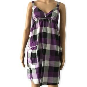 Urban Outfitters Silence + Noise Purple Black White Gingham Plaid Mini Dress S